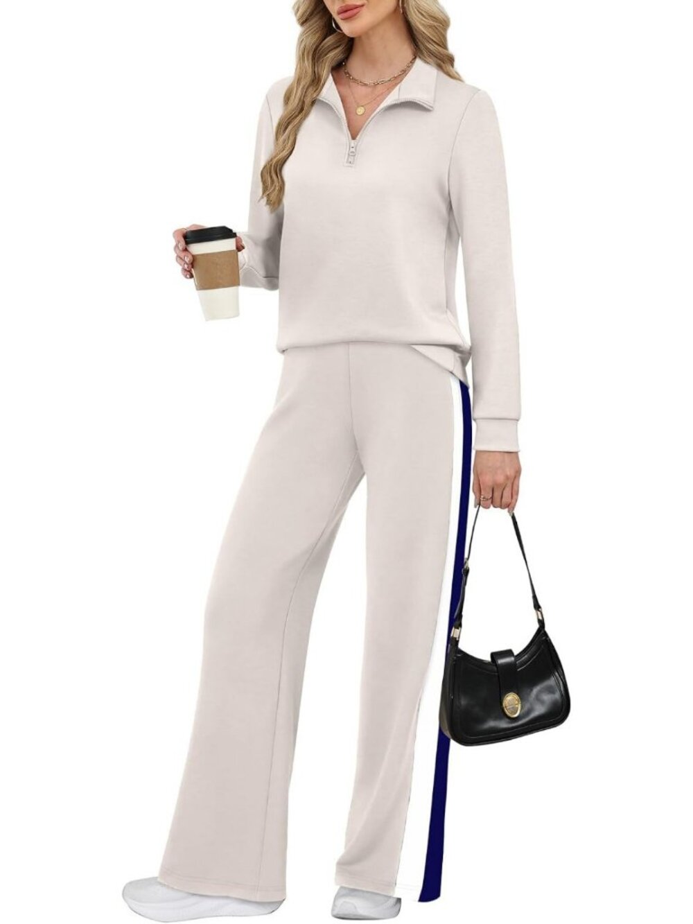 Stylish Women's 2-Piece Lounge Set - Wide Leg Pants & Comfy Sweatsuit for Travel